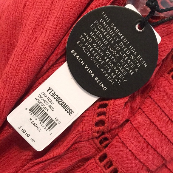 NWT Amuse Society red woven peasant top - Picture 6 of 6